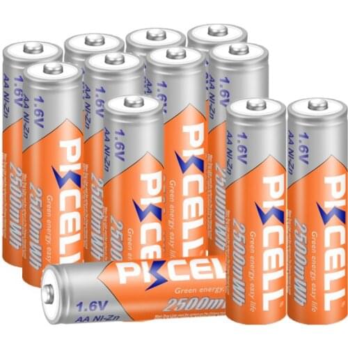 PKCELL 12PC 1.6V AA Batteries NI-ZN AA Rechargeable battery AA 2500mWh NI-Zn Batteria for Cameras Toys