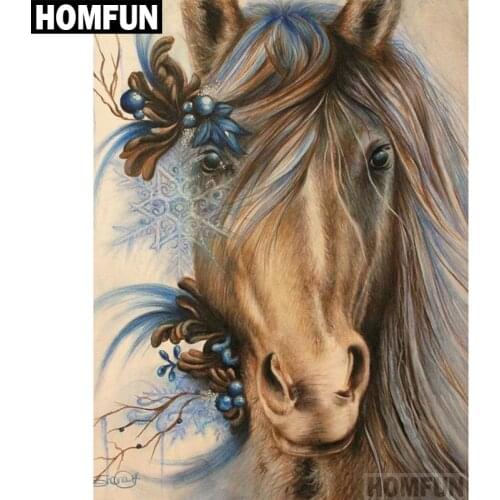 HOMFUN Full Square/Round Drill 5D DIY Diamond Painting "Animal Horse" 3D Embroidery Cross Stitch 5D Home Decor A00696