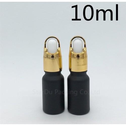 Free shipping 10pcs 10ml black frosted glass essential oil bottle with gold Flower basket ring dropper 10cc glass perfume bottle