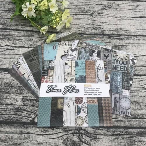 24 sheets 6"X6"The time Pattern Creative Scrapbooking paper pack handmade craft paper craft Background pad
