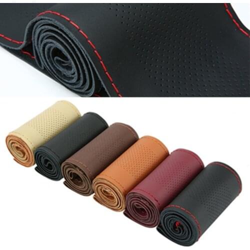 Top Genuine Leather Steering Wheel Cover 38 cm Braid On The Steering Wheel Trim Car Accessories Leather Steering Wheel Braid