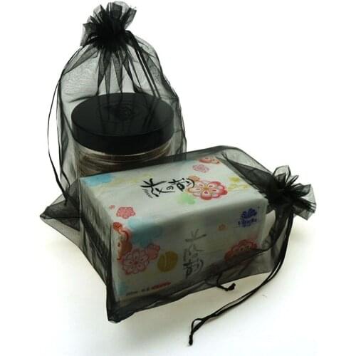 Black Organza Voile Gift Packaging Bags Cheap Pouches Packaging Can Customized Logo Printing 20x30cm 100pcs/Lot Wholesale