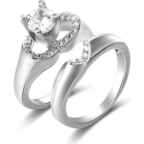 Hainon 2019 Luxury White Stone Crystal Rings For Women Sliver Color Wedding Engagement Rings Set Love Heart Jewelry Distribution