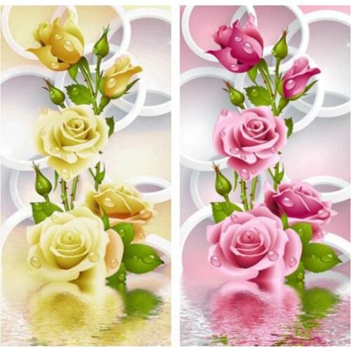 Huacan 5d Diamond Painting Full Drill Square/round Flower Mosaic Rose Decorations For Home Embroidery Water Handmade Gift