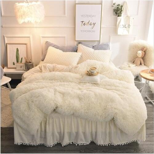 Pure Color Mink Velvet Bedding Set Super Warm Solf Winter Crystal Velvet Duvet Cove Bedclothe Pillowcases Queen King Size