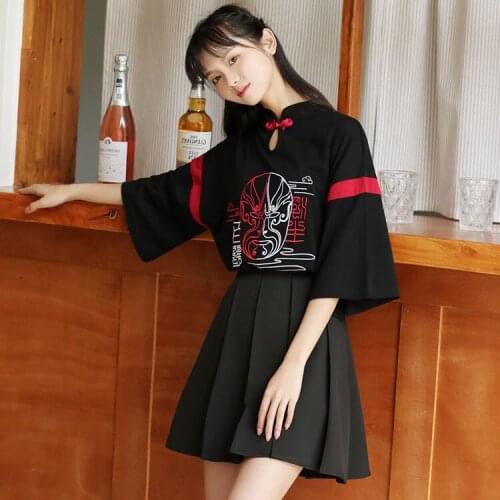 Summer Sweet Style Women Set 2 Piece Set Cartoon Embroidery Cotton T Shirt And Hight Waist Mini Pleated Skirt Suit Outfit S-XL