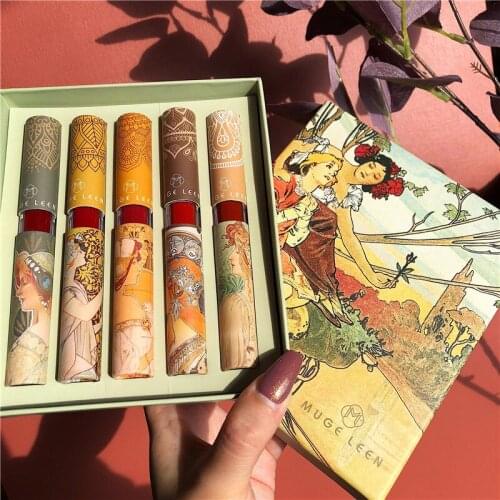 Cute Makeup Palette Velve Lip Glosst Matte Lip Glaze 5 Lip Glaze Set Female Cosmetic Set Water Proof Long Lasting Moisture