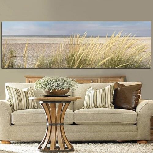 Wall Canvas Art Seascape Beach Landscape Painting Poster HD Print Sky Island Sand Dunes Tail Grass Wall Pictures For Living Room