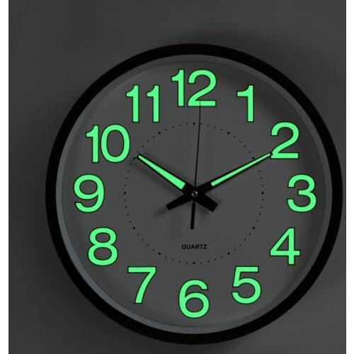 12 Inch Wall Clock 30CM Luminous Fluorescent Round Shiny Plastic Living Room Bedroom Decoration Wall Clock Quartz Clock