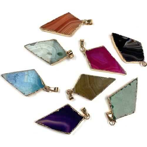 Natural Stone Striped agates Charm Awl shape pendant for Handmade Jewelry Making DIY necklace accessories