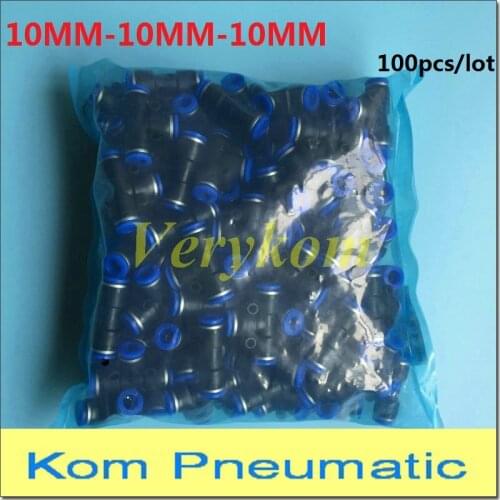 Wholesale Verykom Pneumatic Plastic Push In Pipe Air Fitting 10mm to 10mm Quick Tube Hose Tee Connector PE-10 10MM-10MM Joiner