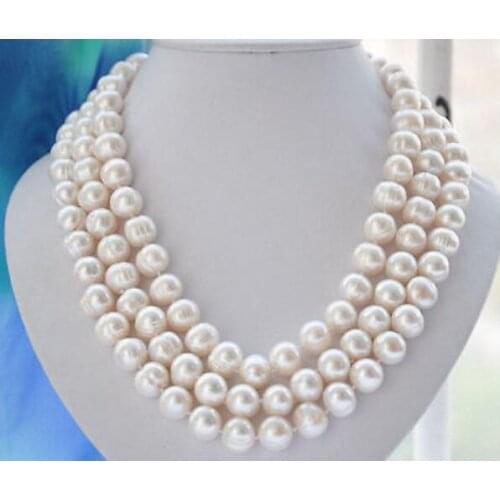 Natural 9-10mm WHITE FRESHWATER Cultured PEARL NECKLACE 50"