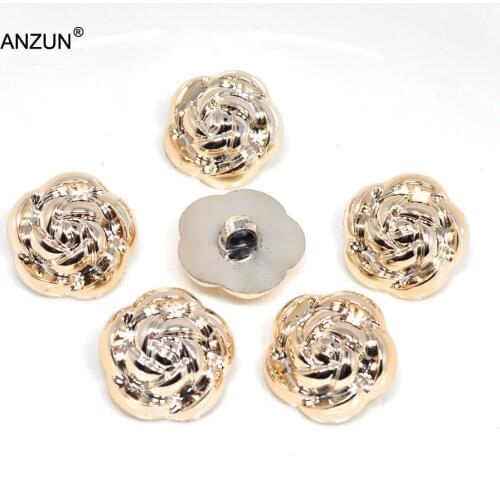 10pcs 25mm Plating Plastic Buttons Fashion Fastener For Craft Light Gold One Hole Rose Button for Sewing Garaments DK-10