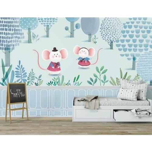 Custom cartoon blue woods children room background wall painting wallpaper