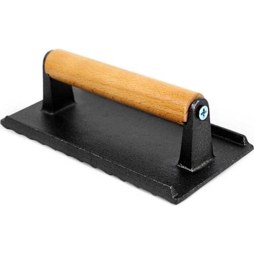 Professional Steak With Wooden Handle Meat Press Plate BBQ Grill Cast Iron Weight Press