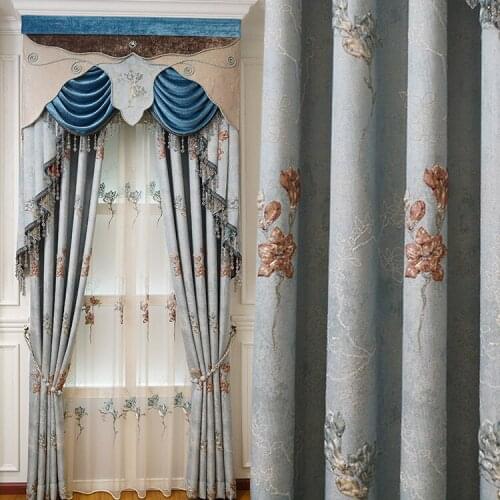 Chenille Jacquard European luxury classic embroidery shade decorative curtains for Living Room/Bedroom Royal Gold curtains