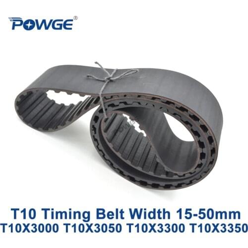 POWGE T10 Synchronous timing belt C=3000/3050/3300/3350 Width 15/20/25/30/40/50mm Rubber T10X3000 T10X3050 T10X3300 T10X3350