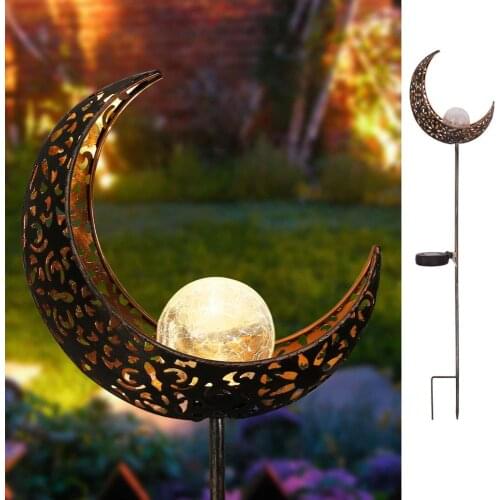 Solar Garden Lights Crystal Crackle Glass Globe Moon Stake Light Waterproof LED Decorative Lights for Garden Lawn Patio