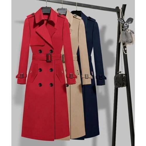2021 England Style Autumn Casual Trench Coat Women Double Breasted Belt Lady Long Outwear Classic Chic Female Windbreaker