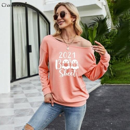 Sweatshirt Women Tracksuit Spring Autumn One Shoulder Sweatshirt Skull Pumpkin Devil Halloween Harajuku Pullover Streetwear