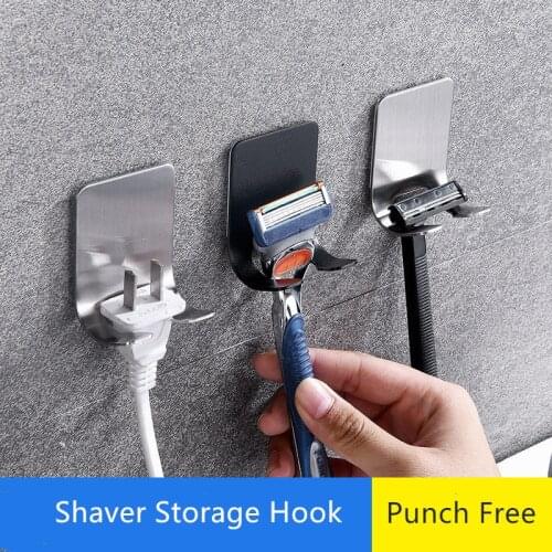 1PC Punch Free Shaving Razor Holder Shaver Storage Hook Self Adhesive Wall Shelf Bathroom Razor Rack Wall Kitchen Accessories
