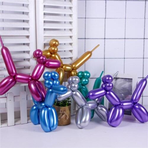 20/50pcs Long Glossy Metal Twist Latex Balloons Thick Strip Metal Color Inflatable Air Balls Globos Birthday Party Decor