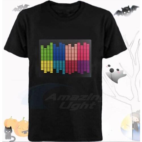 2021 Christmas Gift Glowing Panel T Shirt Light Up Led Music Sound Activated Flashing El Panel T-shirt