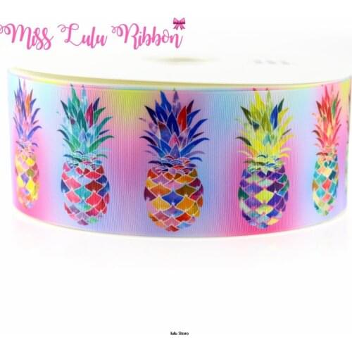 3"75mm summer pink grosgrain ribbon printed with gold pineapple 7/8" 1-1/2"/elastic ribbon handmade hair bows party decoration
