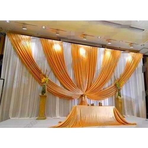 3m*6m Fabric Ice Silk Drape Curtain with gold sequin swag Wedding Backdrop Decoration Party Stage Celebration Favors