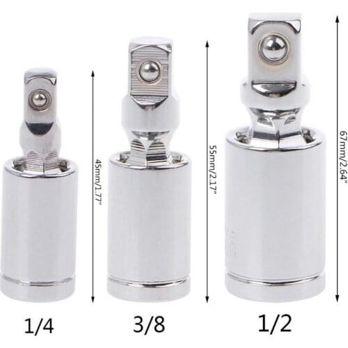 3pcs Universal Joint Set 1/4" 3/8" 1/2" Ratchet Angle Extension Bar Socket Adapter Manual Pneumatic Bendable Adapter Socket Tool