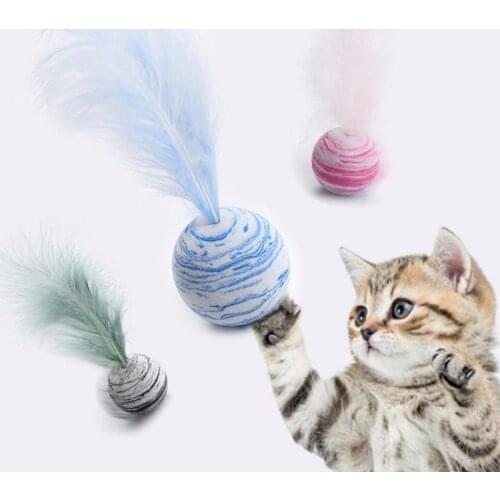 3Color Non-toxic Feather Interactive Toy Star Ball With Feather Cat Throwing Toy Light Foam Ball Throwing Toy Pet Supplies