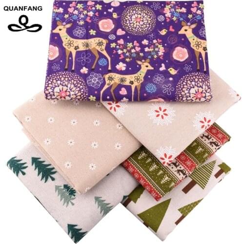 QUANFANG 6pcs/Lot Christmas Series Printed Cotton Linen Fabric For Patchwork DIY Quilting Sewing Placemat,Bags Materia 30cm*40cm