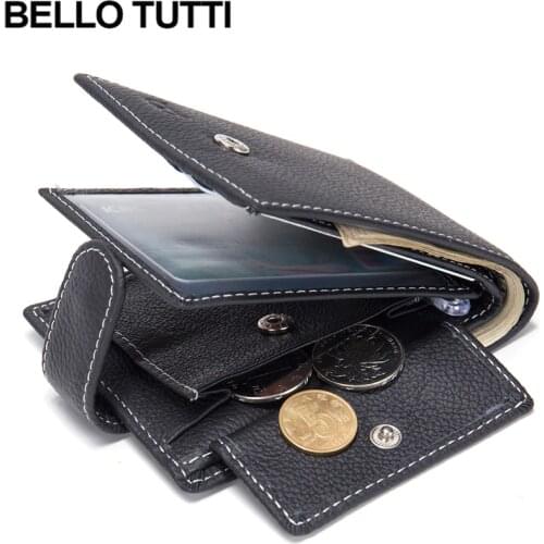 BELLO TUTTI Men New Genuine Leather Short Key Wallet Card&ID Holder Coin Purse Money Clip Male Clutch Bag Change Pocket Handbag