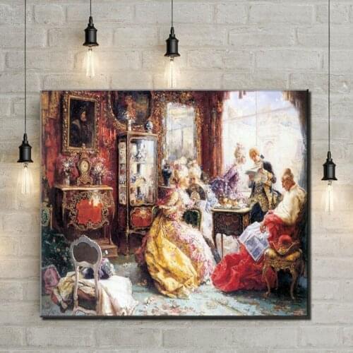 Free shipping classical noble party chat canvas prints court figure oil painting printed on canvas wall art decoration picture