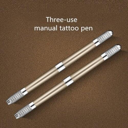 Free Shipping Three-Use Manual Tattoo Pen Tattoo Machine For Permanent Makeup Eyebrow Tattoo Manual Pen 2Pcs Needle Blade