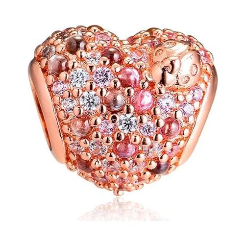 Gleaming Ladybird Heart Beads for Jewelry Making Mixed Color Stones Crystal Rose Golden Charm Beads for Snake Chain Bracelets