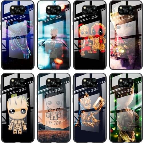 Tempered Glass Cover Marvel Super Hero Avengers Groot For Xiaomi Mi POCO F3 F2 X3 NFC X2 M2 Pro Shockproof Phone Case