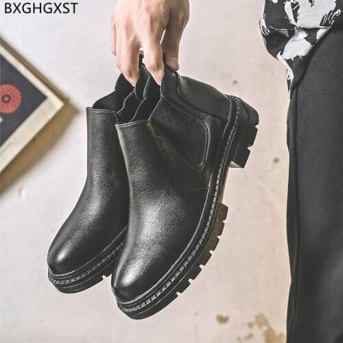 Black Motorcycle Boots for Men Male Chelsea Boots Men Leather Casual Shoes for Man 2021 Winter Boots Men Chaussure Homme Zapatos