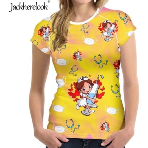 Jackherelook Nursing T Shirt for Womens Cute Cartoon Nurse Doctor Print Summer Tops Female T-shirt Casual Short Sleeve Tshirt