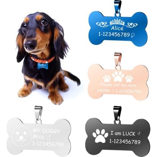 Customized Engrave Pet Name Stainless Steel Pendant Bone Shape Pet Dog Cat ID Tag Accept 1pcs Customize VD-001