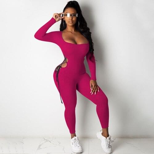 Sexy Hollow Out Bandage Rompers Womens Jumpsuit Women Slim Fit Skinny Casual Sport Wear Long Sleeve Overalls for Women Clothes