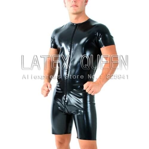 Short sleeves latex leotard maillot costume