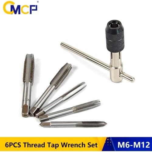 6pcs M6 M7 M8 M10 M12 Thread Tap Wrench Set Tungsten Steel Screw Thread Tap Drill Bit For Metal Working Metric Hand Taps