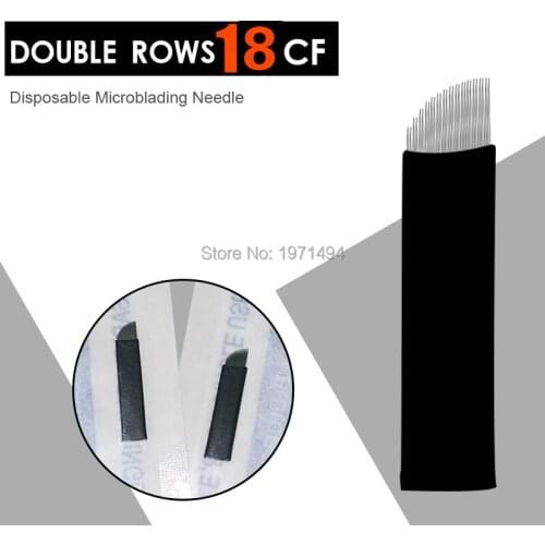 Newest 500pcs black flexible microblading blade two rows tattoo machine needles 14CF/18pin permanent makeup embroidery blades