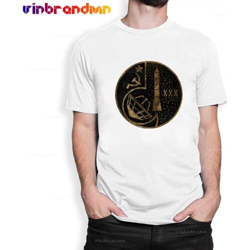 Commemorative Insignia 30 Years Baikonur Cosmodrome T Shirt Men Short Sleeve Tshirt SSR Russia Russian rocket Insignia ROBOT Tee