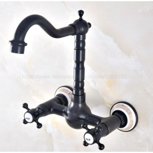 360 Swivel Oil Rubbed Bronze Bathroom Basin Sink Mix Tap Dual Handles Wall Mounted Kitchen Basin Sink Mixer Faucet znf468