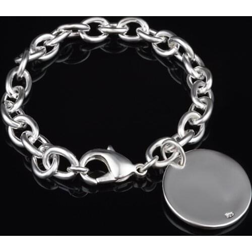 Simple Smooth round Pendant Bracelet Bangle For Woman Silver Plated Link Chain Cuff Jewelry Gift Drop shipping Wholesale