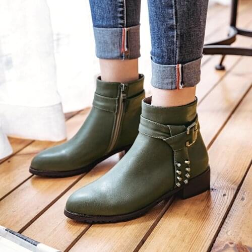 Plus Size 9 10 11-15 boots women shoes ankle boots for women ladies boots Side zip belt buckle willow