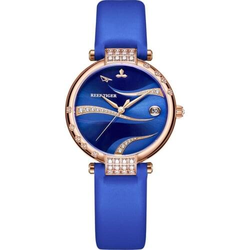 New Reef Tiger/RT Luxury Women Watches Automatic Creative Designer Rose Gold Case Leather Band Waterproof RGA1589