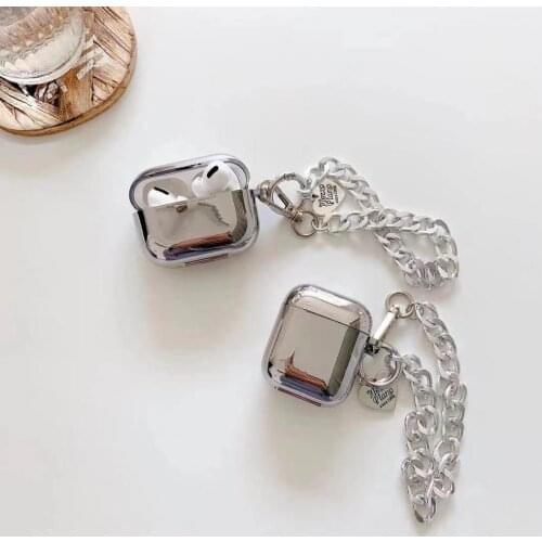 Luxury plating Silver Love heart Bracelet Chain Soft Wireless Bluetooth Headset cover For Airpods pro 2 Earphone Protective case